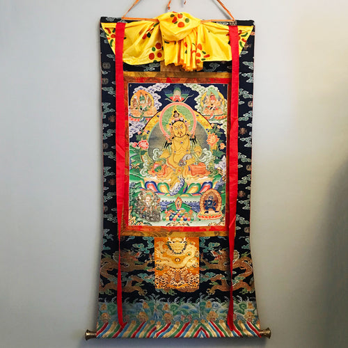 Five Dzambhala Embroidered Thangka - Jambhala - Pancha Kubera