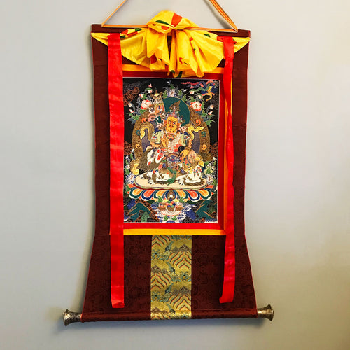 毗沙門天 （Vaishravana） 刺繡唐卡 （ 財神 Jambhala）